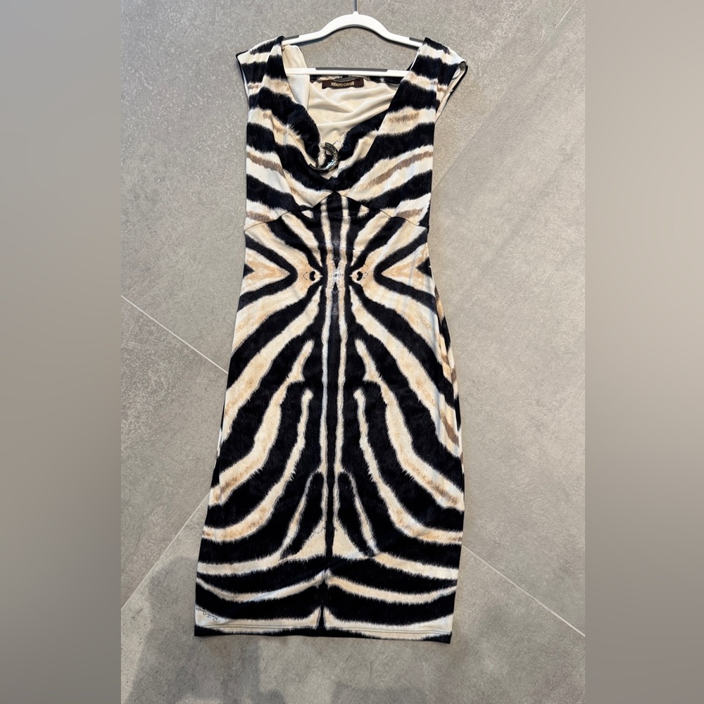 Roberto Cavalli, animal print dress, bodycon, size 38 (xs), stretch,